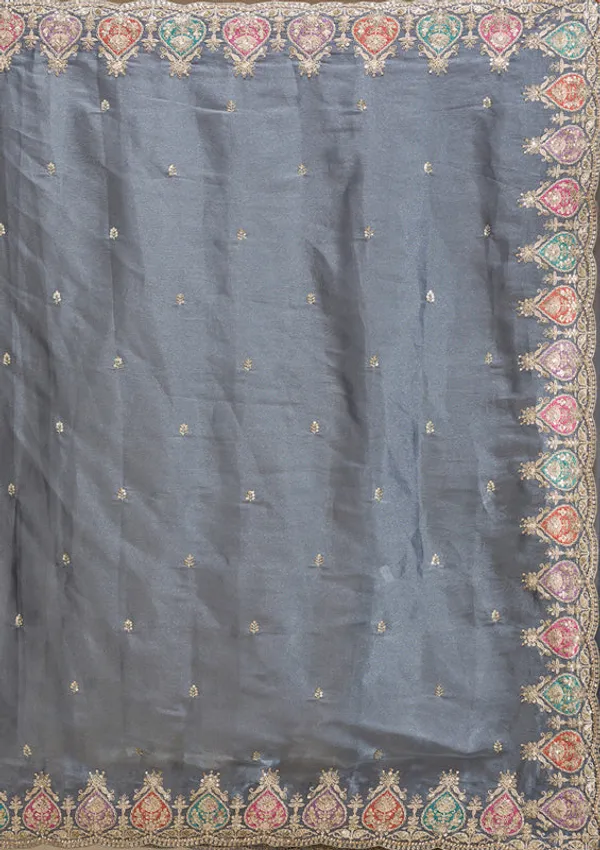 Grey_Tissue_Gold_Zariwork_Saree_With_Matching_Blouse_Piece