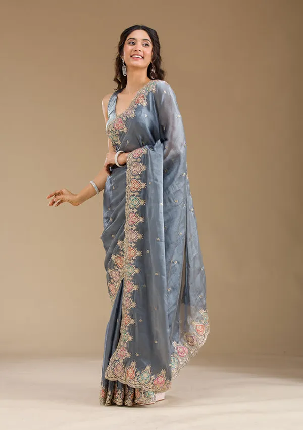 Grey_Tissue_Gold_Zariwork_Saree_With_Matching_Blouse_Piece