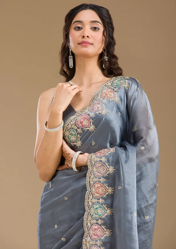Grey_Tissue_Gold_Zariwork_Saree_With_Matching_Blouse_Piece