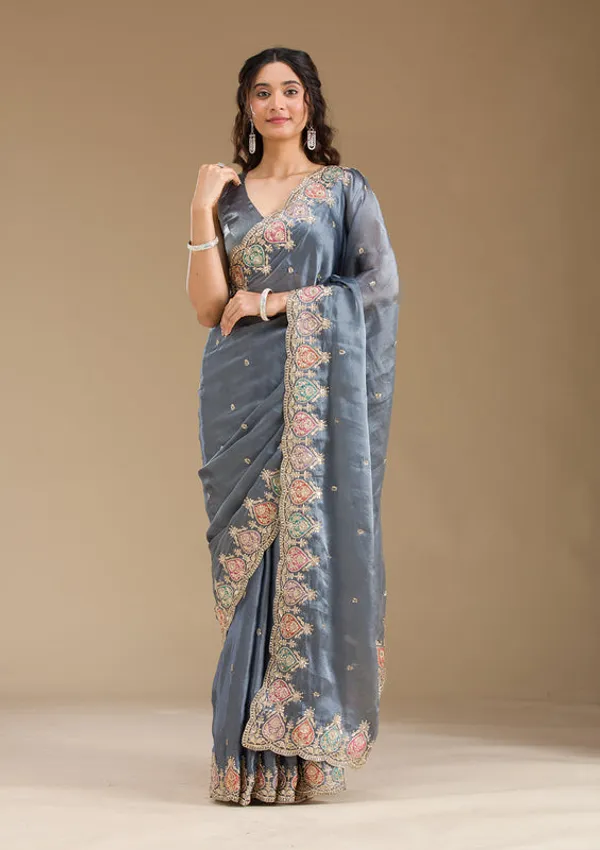 Grey_Tissue_Gold_Zariwork_Saree_With_Matching_Blouse_Piece