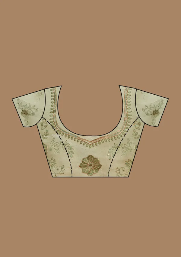 Mehendi_Tissue_Threadwork_Saree_With_Matching_Blouse_Piece