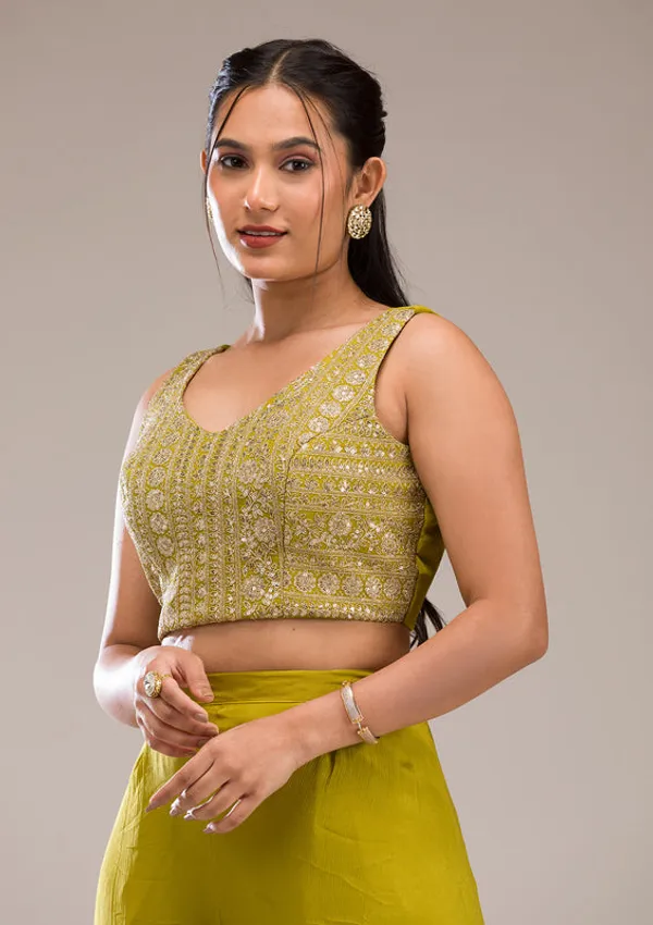 Parrot_Green_Chinon_Gold_Zariwork_Jacket_Kurta_With_Palazzo_And_Dupatta