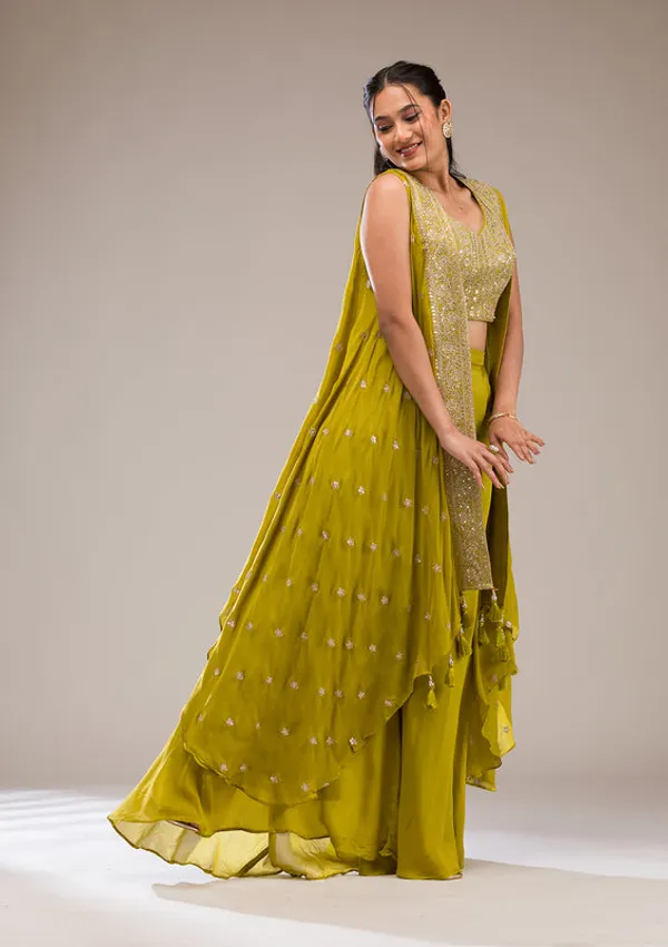 Parrot_Green_Chinon_Gold_Zariwork_Jacket_Kurta_With_Palazzo_And_Dupatta
