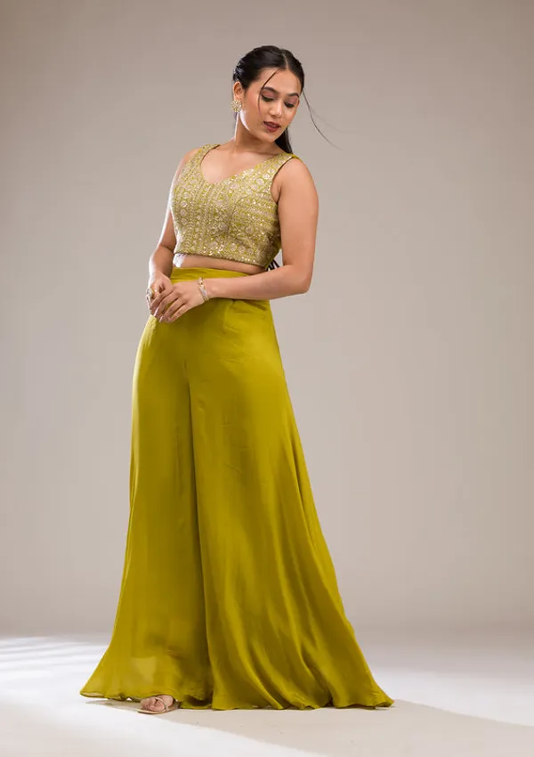 Parrot_Green_Chinon_Gold_Zariwork_Jacket_Kurta_With_Palazzo_And_Dupatta