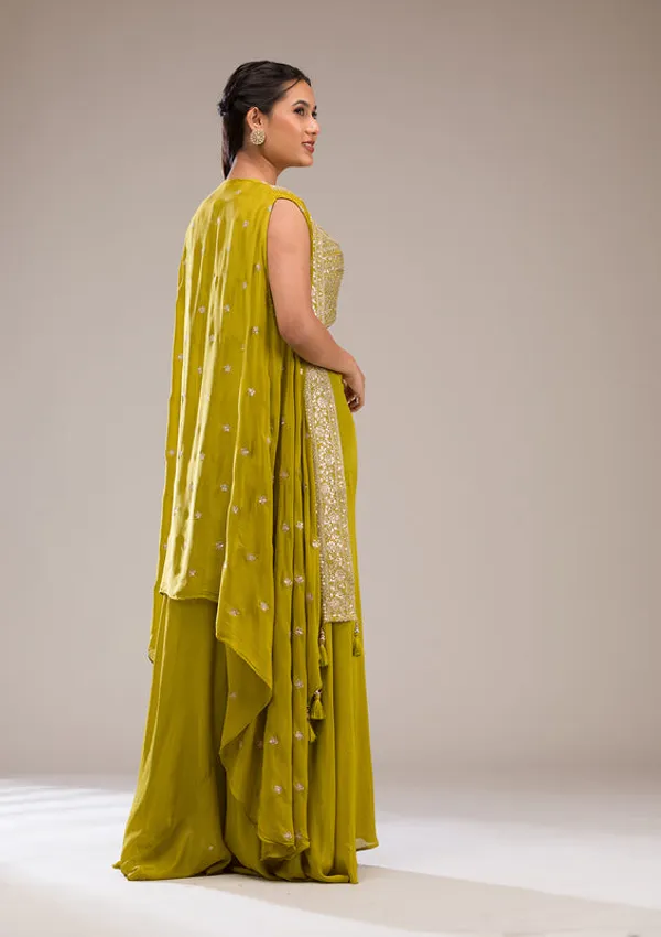 Parrot_Green_Chinon_Gold_Zariwork_Jacket_Kurta_With_Palazzo_And_Dupatta