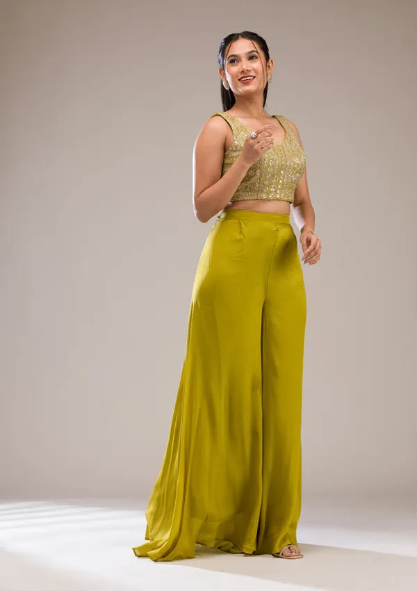 Parrot_Green_Chinon_Gold_Zariwork_Jacket_Kurta_With_Palazzo_And_Dupatta