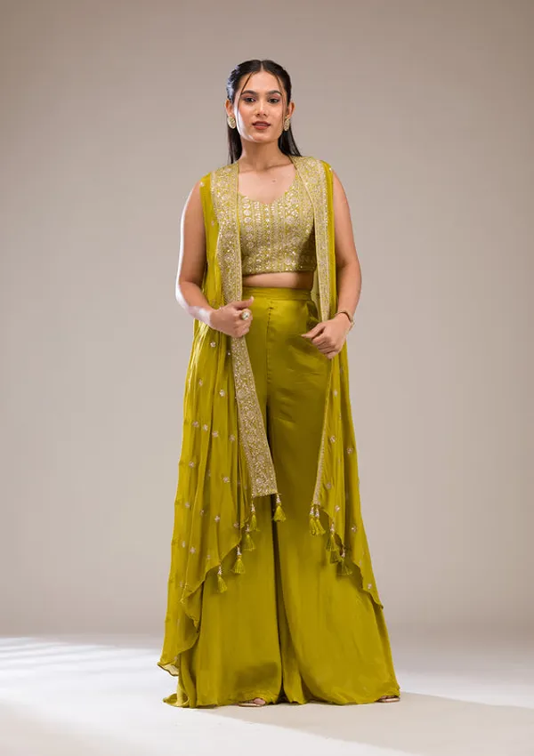 Parrot_Green_Chinon_Gold_Zariwork_Jacket_Kurta_With_Palazzo_And_Dupatta