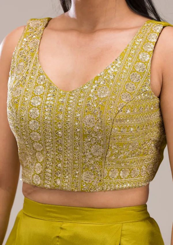Parrot_Green_Chinon_Gold_Zariwork_Jacket_Kurta_With_Palazzo_And_Dupatta