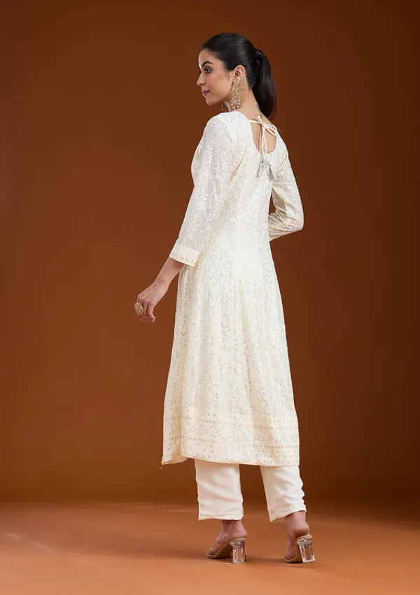 White_Georgette_Chikankari_Anarkali_Kurta_With_Regular_Pant_And_Dupatta