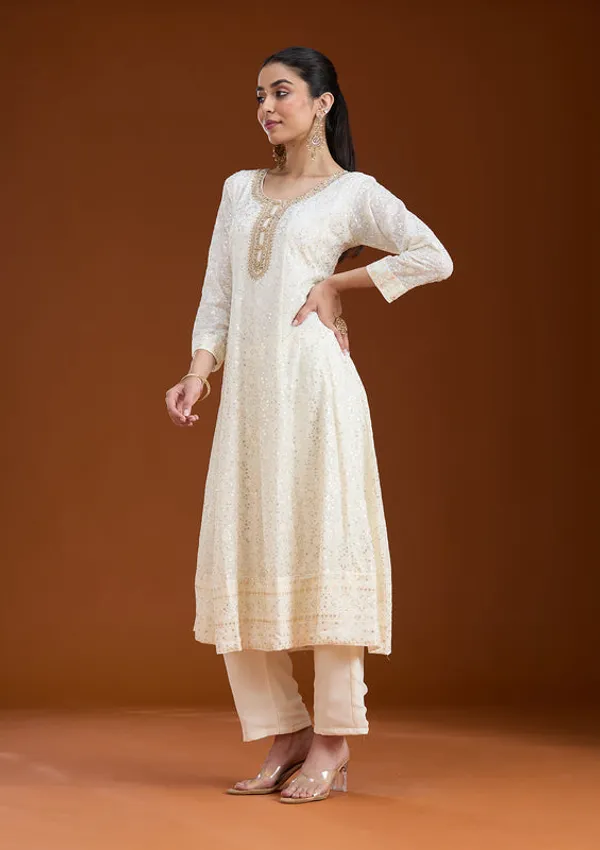 White_Georgette_Chikankari_Anarkali_Kurta_With_Regular_Pant_And_Dupatta