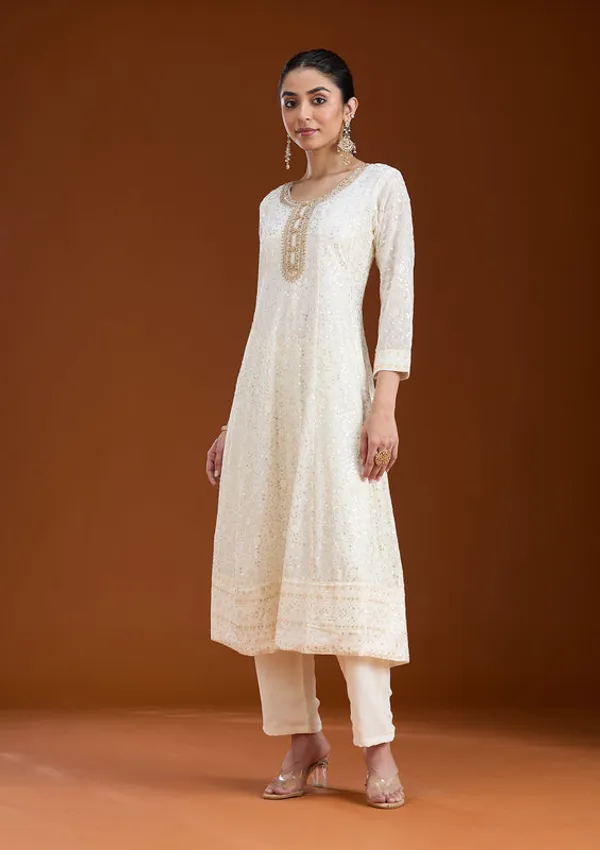White_Georgette_Chikankari_Anarkali_Kurta_With_Regular_Pant_And_Dupatta