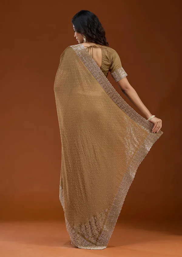 Brown_Georgette_Gold_Zariwork_Saree_With_Matching_Blouse_Piece