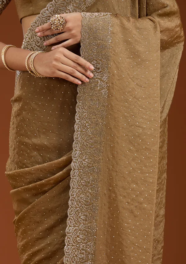 Brown_Georgette_Gold_Zariwork_Saree_With_Matching_Blouse_Piece