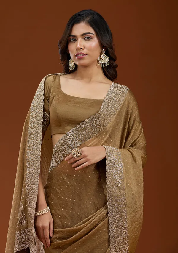 Brown_Georgette_Gold_Zariwork_Saree_With_Matching_Blouse_Piece