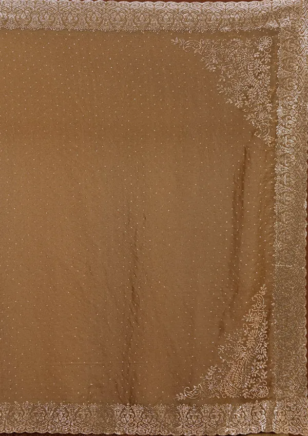 Brown_Georgette_Gold_Zariwork_Saree_With_Matching_Blouse_Piece
