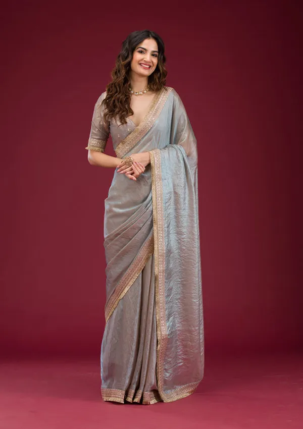 Beige_Tissue_Cording_Saree_With_Matching_Blouse_Piece
