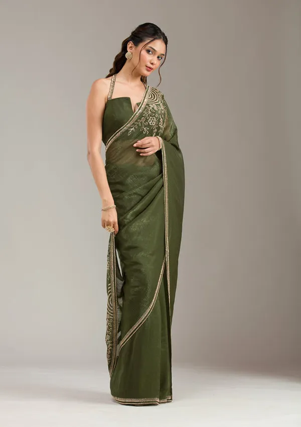 Mehendi_Tissue_Gold_Stonework_Saree_With_Matching_Blouse_Piece