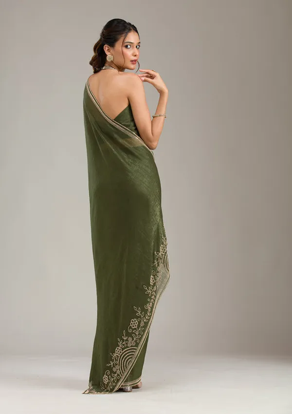 Mehendi_Tissue_Gold_Stonework_Saree_With_Matching_Blouse_Piece
