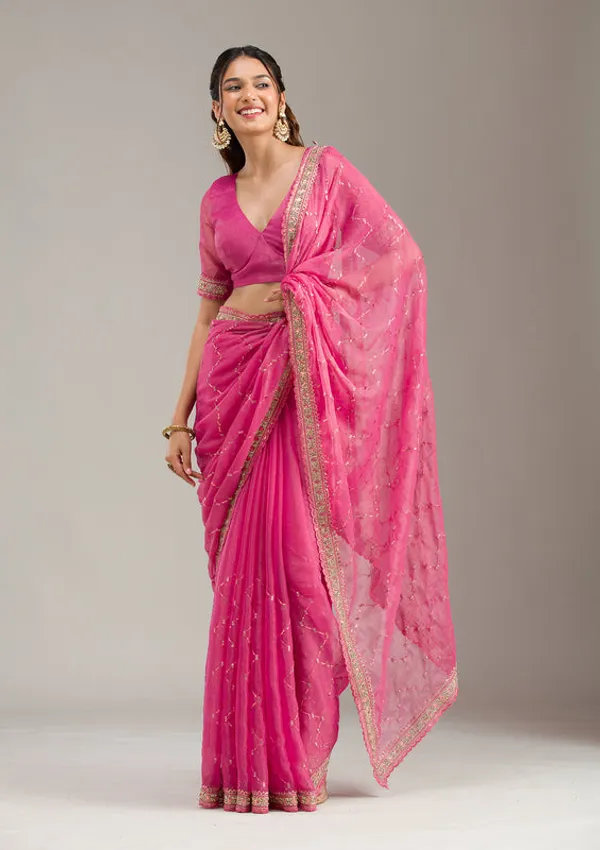 Pink_Tissue_Gold_Stonework_Saree_With_Matching_Blouse_Piece