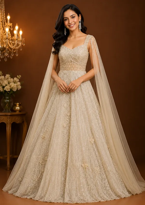 Beige_Pearlwork_Net_Gown