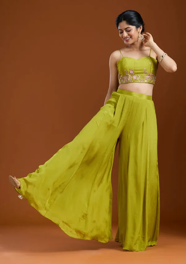 Mehandi_Green_Chinon_Threadwork_Jacket_Kurta_With_Palazzo_And_Dupatta