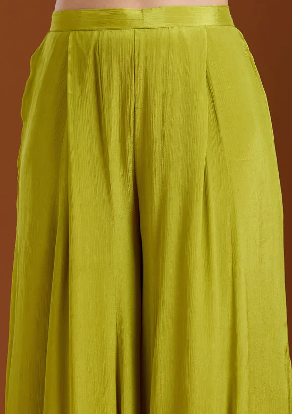 Mehandi_Green_Chinon_Threadwork_Jacket_Kurta_With_Palazzo_And_Dupatta
