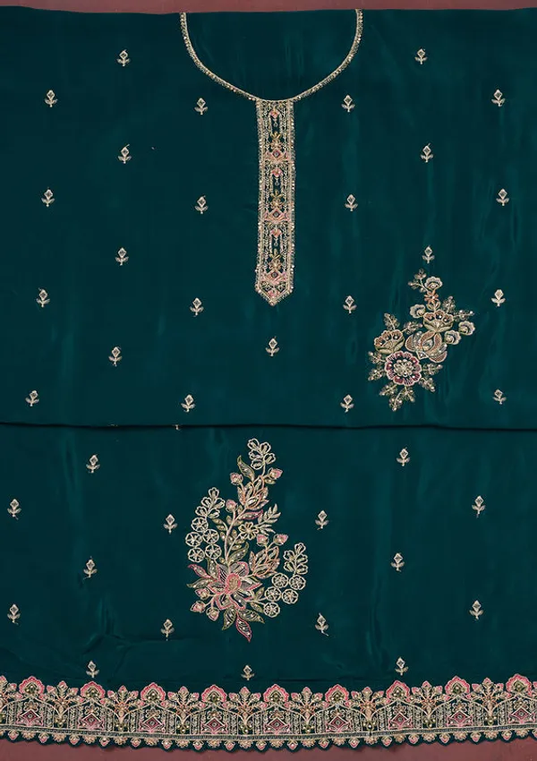 Peacock_Blue_Crepe_Threadwork_Unstitched_Dress_Material_With_Matching_Bottom_And_Dupatta