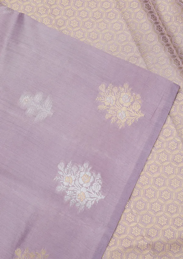 Lavender_Silk_Buti_Silver_Zariwork_Saree_With_Matching_Blouse_Piece