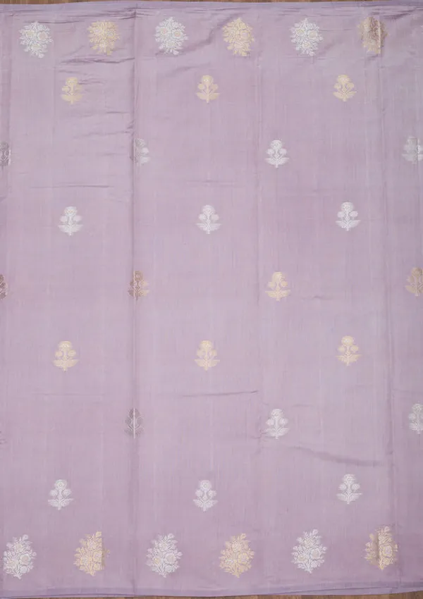 Lavender_Silk_Buti_Silver_Zariwork_Saree_With_Matching_Blouse_Piece