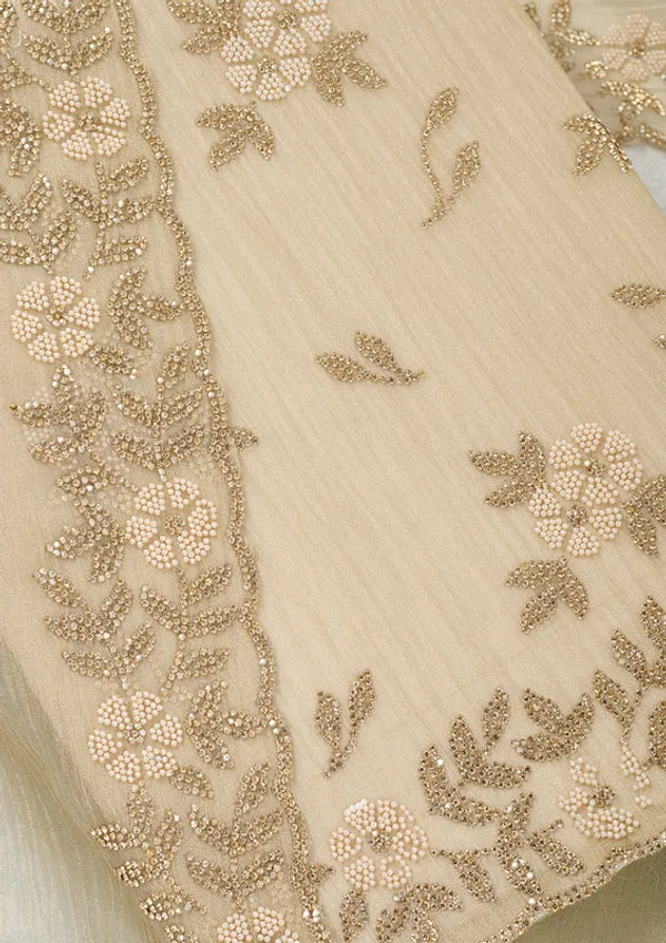 Beige_Tissue_Gold_Zardozi_Work_Unstitched_Dress_Material_With_Matching_Bottom_And_Dupatta