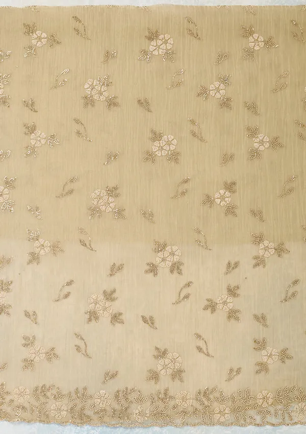 Beige_Tissue_Gold_Zardozi_Work_Unstitched_Dress_Material_With_Matching_Bottom_And_Dupatta