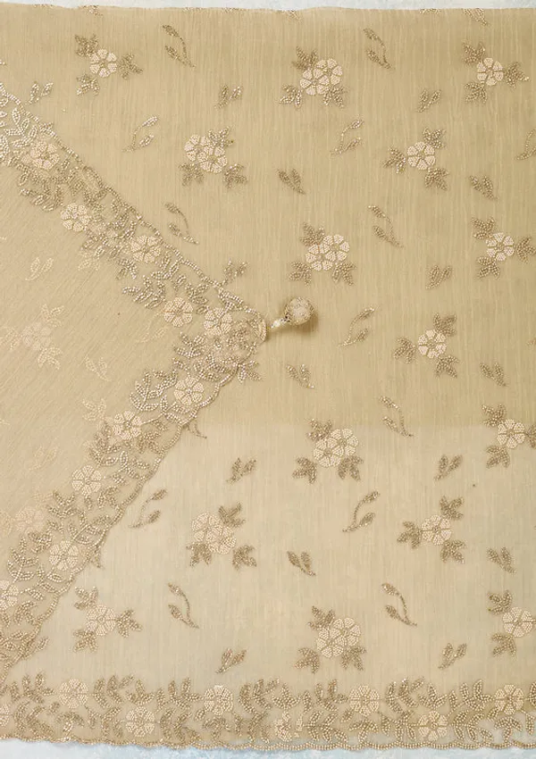 Beige_Tissue_Gold_Zardozi_Work_Unstitched_Dress_Material_With_Matching_Bottom_And_Dupatta