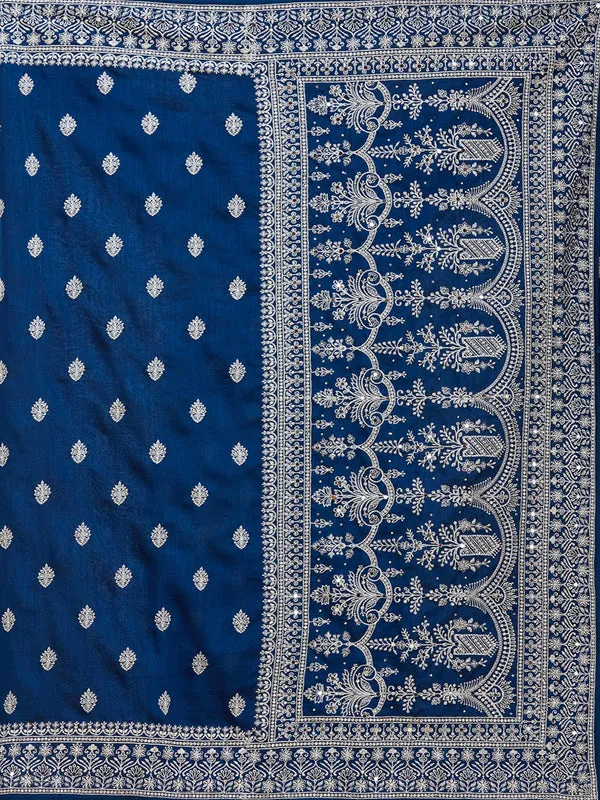 Peacock_Blue_Soft_Raw_Silk_Silver_Zariwork_Saree_With_Matching_Blouse_Piece