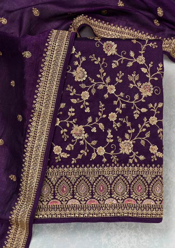 Purple_Soft_Raw_Silk_Cording_Unstitched_Dress_Material_With_Matching_Bottom_And_Dupatta