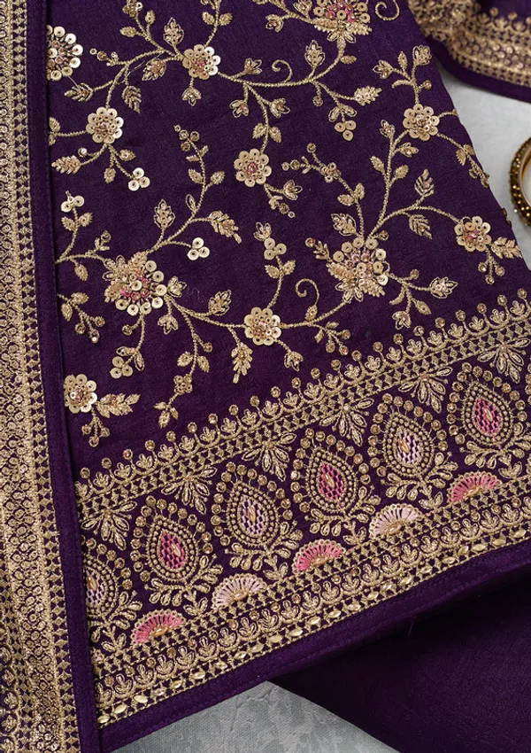 Purple_Soft_Raw_Silk_Cording_Unstitched_Dress_Material_With_Matching_Bottom_And_Dupatta