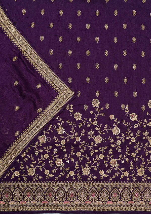 Purple_Soft_Raw_Silk_Cording_Unstitched_Dress_Material_With_Matching_Bottom_And_Dupatta