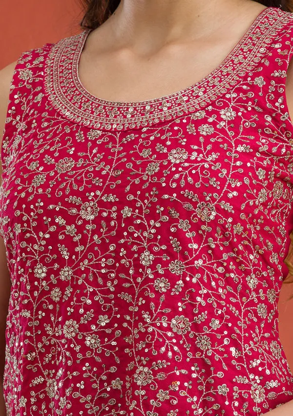 Rani_Pink_Tissue_Gold_Zariwork_Straight_Kurta_With_Sharara_And_Dupatta