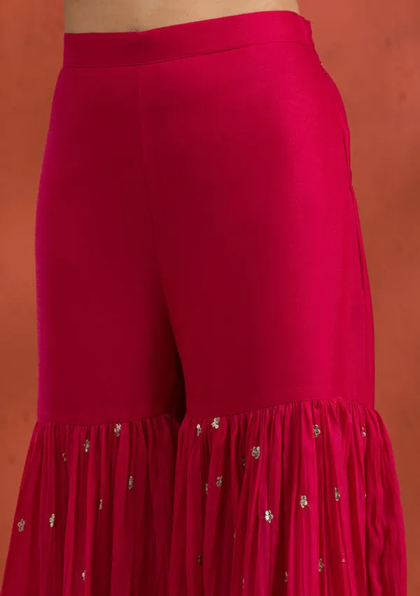 Rani_Pink_Tissue_Gold_Zariwork_Straight_Kurta_With_Sharara_And_Dupatta