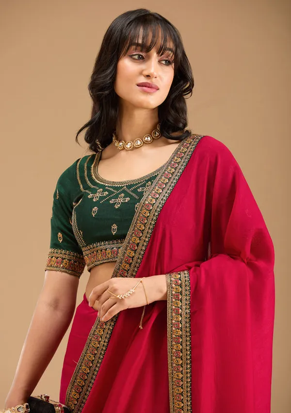 Rani_Pink_Soft_Raw_Silk_Gold_Zariwork_Saree_With_Matching_Blouse_Piece