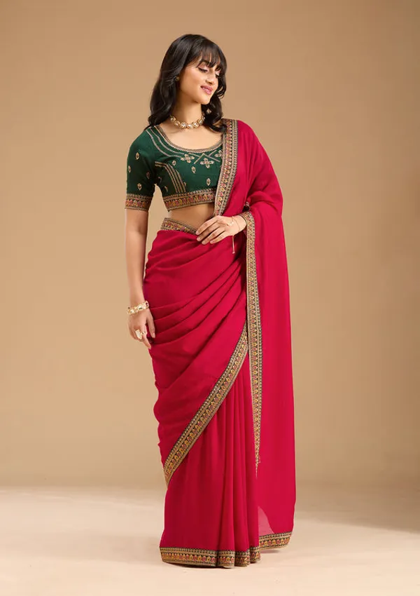 Rani_Pink_Soft_Raw_Silk_Gold_Zariwork_Saree_With_Matching_Blouse_Piece