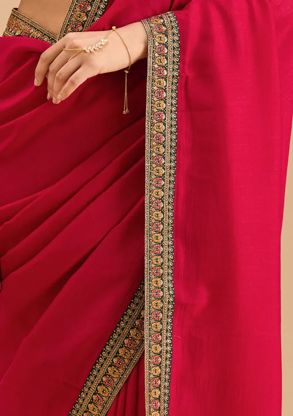 Rani_Pink_Soft_Raw_Silk_Gold_Zariwork_Saree_With_Matching_Blouse_Piece