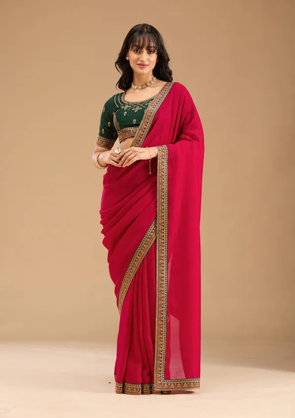 Rani_Pink_Soft_Raw_Silk_Gold_Zariwork_Saree_With_Matching_Blouse_Piece