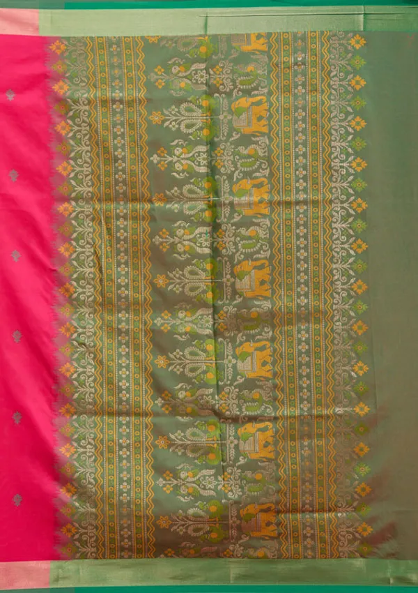 Rani_Pink_Silk_Buti_Gold_Zariwork_Saree_With_Matching_Blouse_Piece