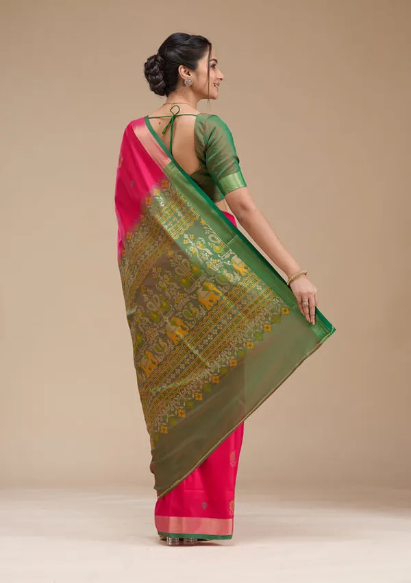 Rani_Pink_Silk_Buti_Gold_Zariwork_Saree_With_Matching_Blouse_Piece