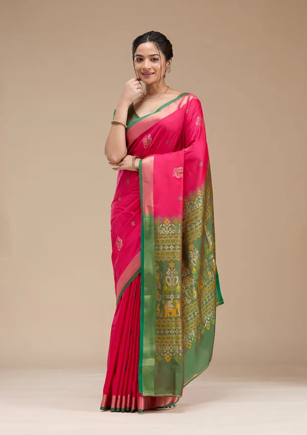Rani_Pink_Silk_Buti_Gold_Zariwork_Saree_With_Matching_Blouse_Piece