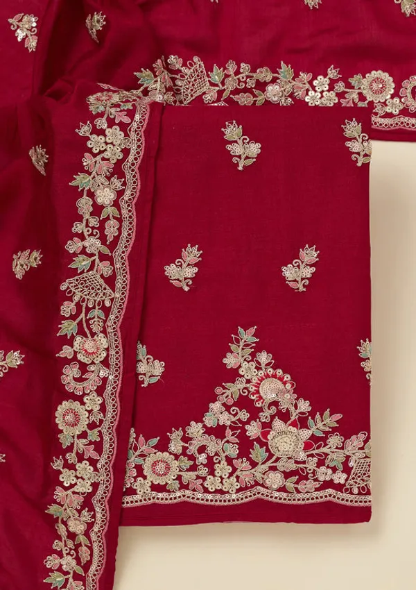 Rani_Pink_Soft_Raw_Silk_Gold_Zariwork_Unstitched_Dress_Material_With_Matching_Bottom_And_Dupatta
