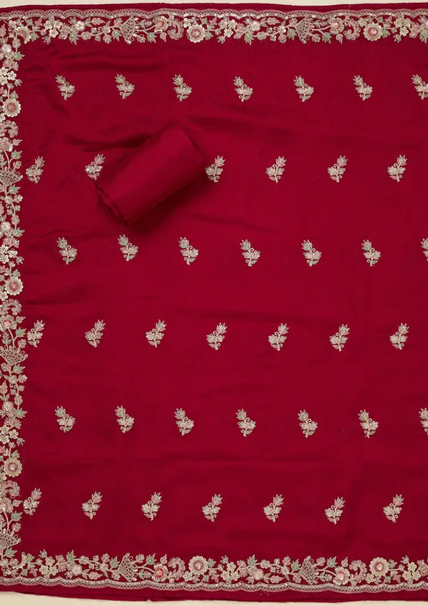 Rani_Pink_Soft_Raw_Silk_Gold_Zariwork_Unstitched_Dress_Material_With_Matching_Bottom_And_Dupatta