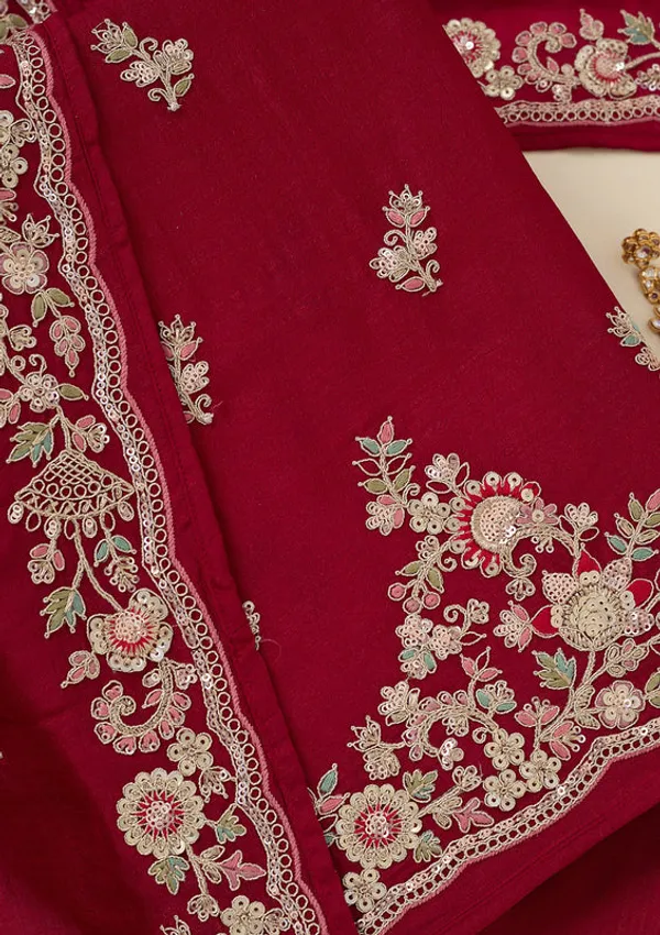 Rani_Pink_Soft_Raw_Silk_Gold_Zariwork_Unstitched_Dress_Material_With_Matching_Bottom_And_Dupatta