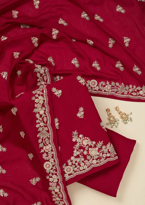 Rani_Pink_Soft_Raw_Silk_Gold_Zariwork_Unstitched_Dress_Material_With_Matching_Bottom_And_Dupatta