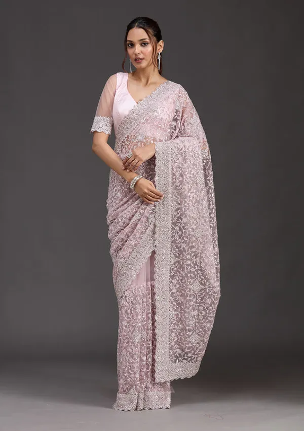 Pink_Net_Silver_Stonework_Saree_With_Matching_Blouse_Piece